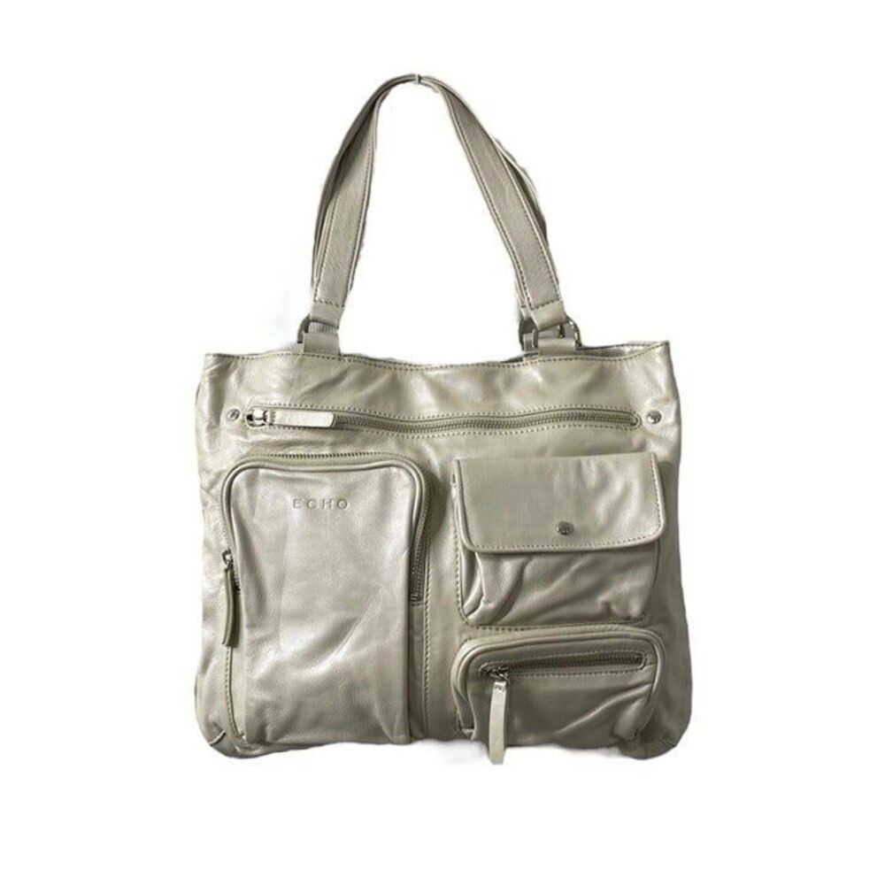 Echo Women’s Shoulder Purse Off White Leather Multi pocket Adult Size Medium